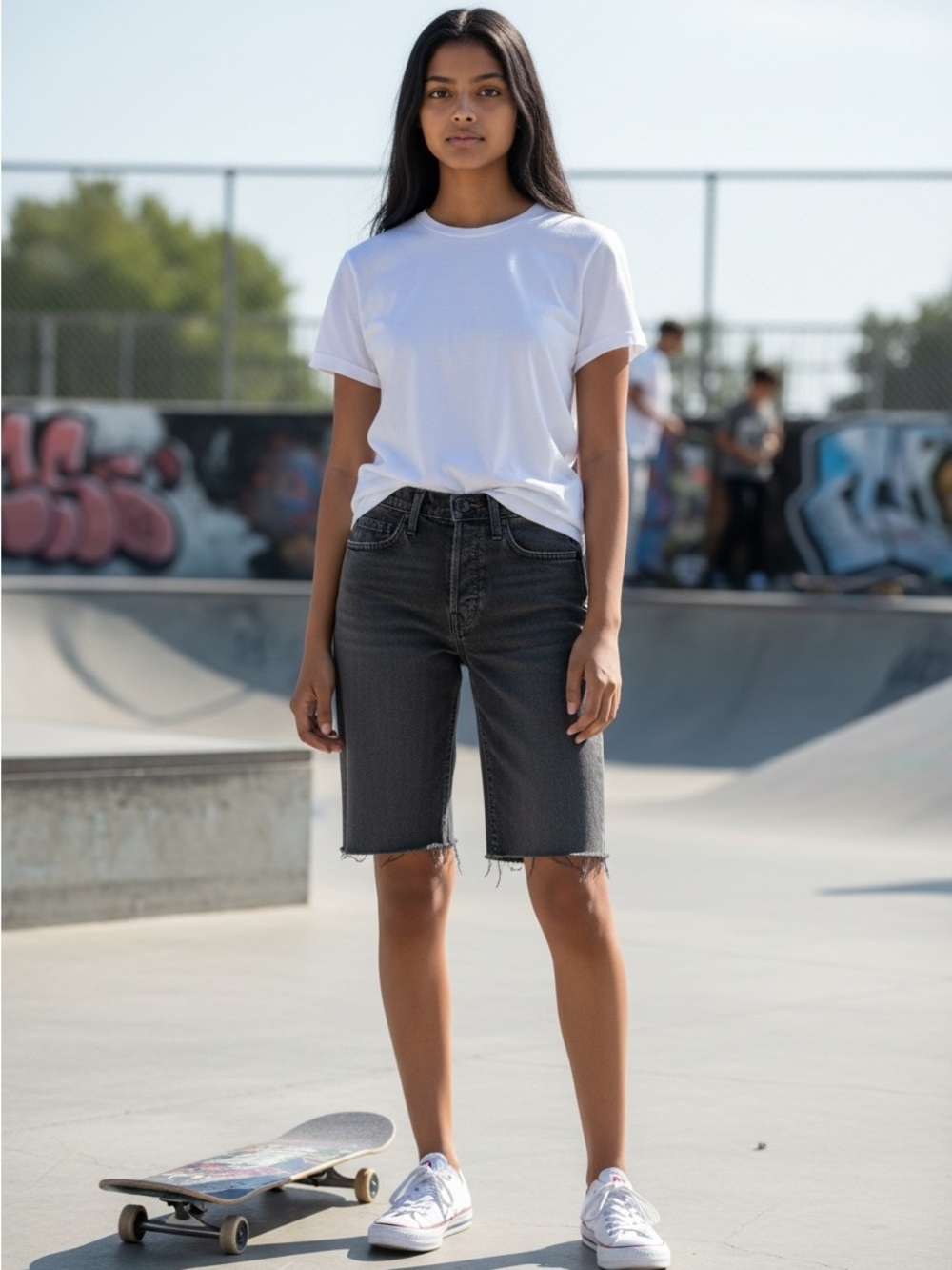 Cotton Citizen Black Frayed MID RISE JEAN SKATER SHORTS BLACK 26